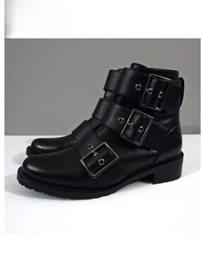 Blondo Camila Waterproof Combat Buckle Boot Shoe Black Leather Size 7.5 NEW